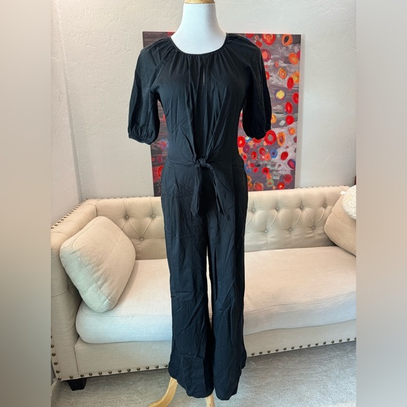 Banana Republic Poplin Twist-Front Cropped Jumpsuit Black 2 - Picture 3 of 9